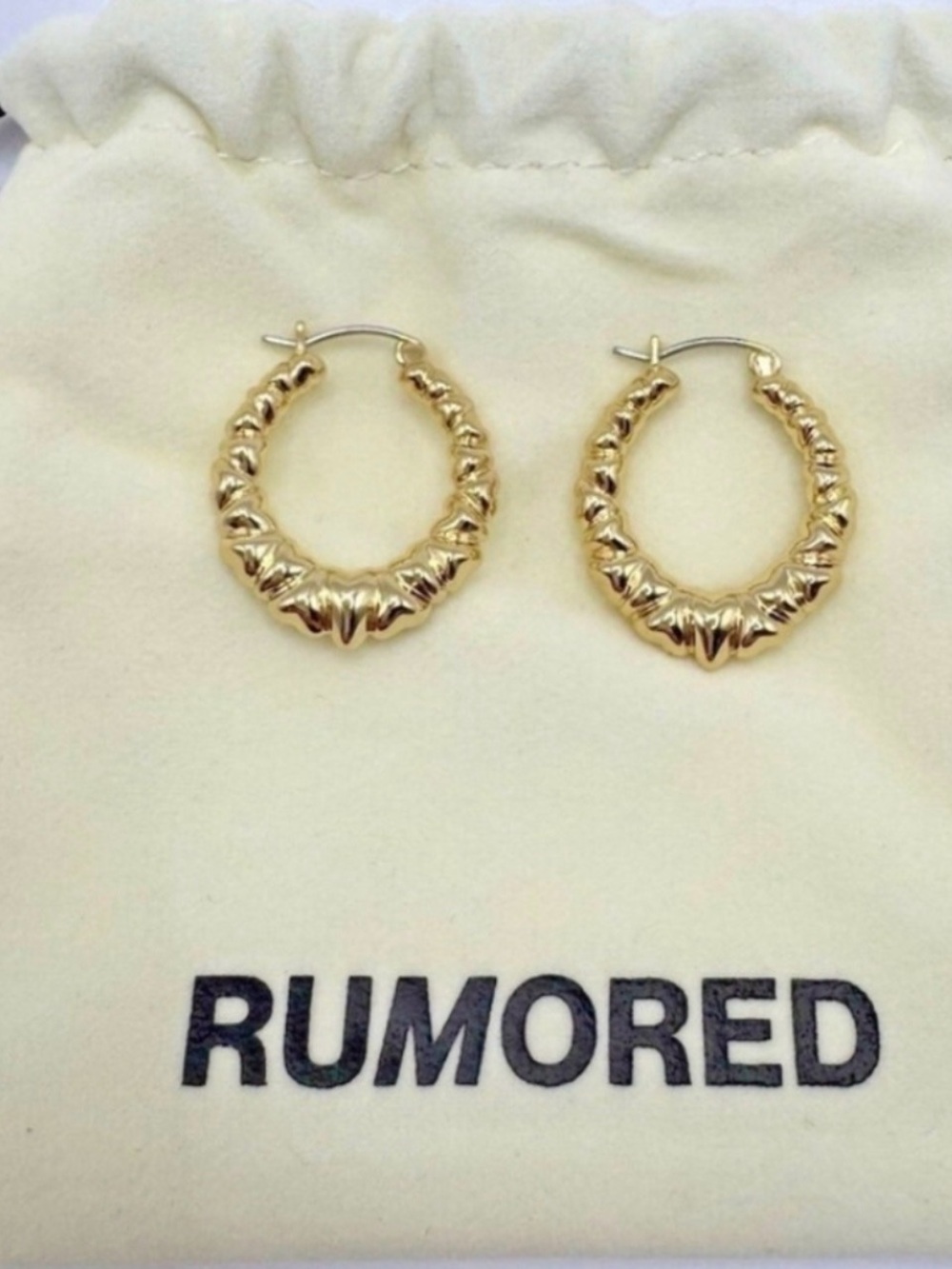 Rumored Hoops Earing 14K Gold Plated Heart Design in Dust Bag Pouch NIB